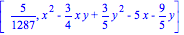 [5/1287, x^2-3/4*x*y+3/5*y^2-5*x-9/5*y]